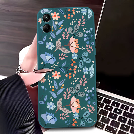 Samsung Galaxy M13 5G Cover - Dark Green - D1 - ONation Floral Series - HQ Liquid Silicone Soft Case