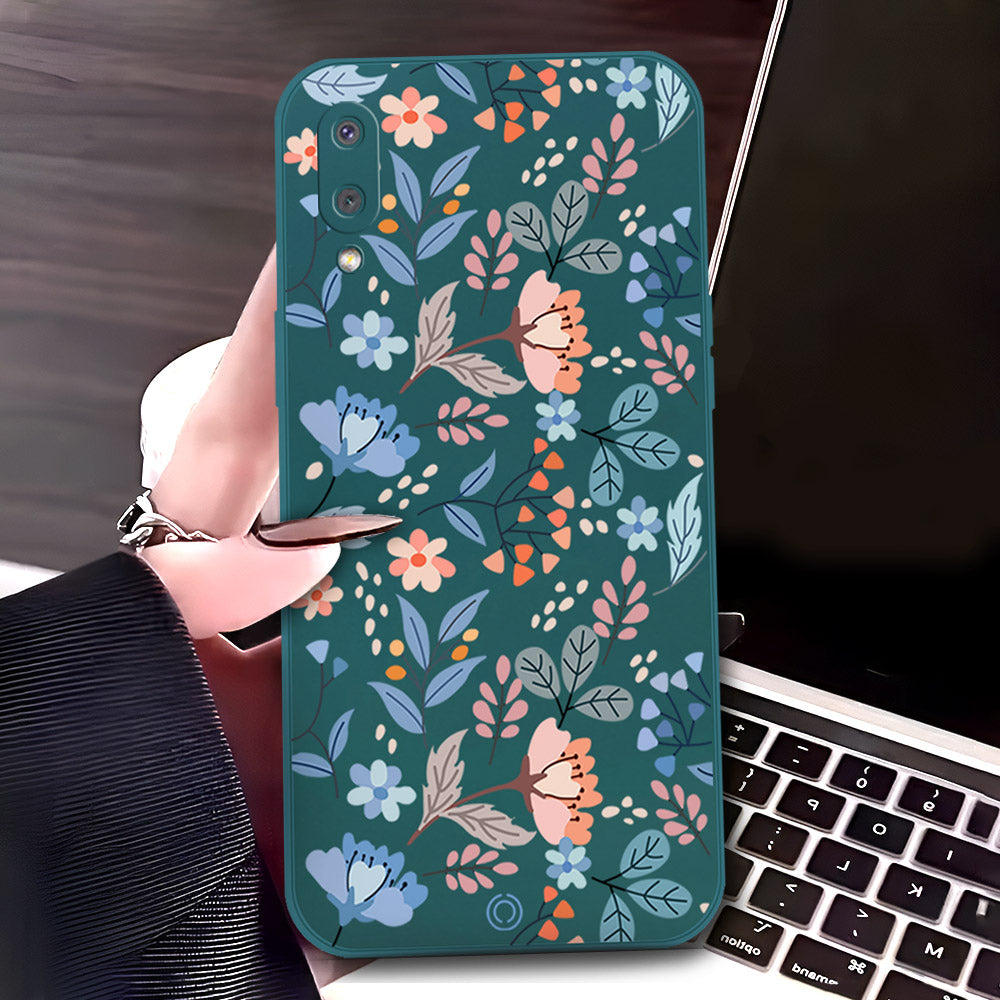 Samsung Galaxy M02 Cover - Dark Green - D1 - ONation Floral Series - HQ Liquid Silicone Soft Case