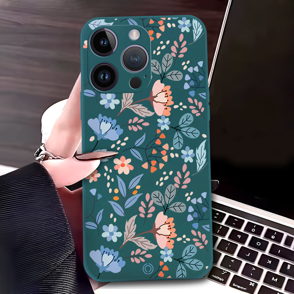 iPhone 14 Plus Cover - Dark Green - D1 - ONation Floral Series - HQ Liquid Silicone Soft Case