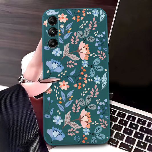 Samsung Galaxy A24 4G Cover - Dark Green - D1 - ONation Floral Series - HQ Liquid Silicone Soft Case