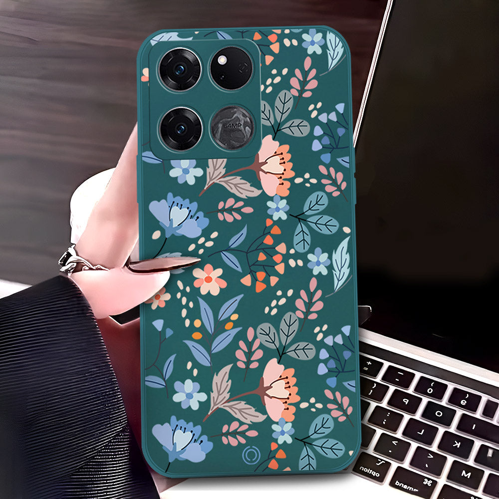 OnePlus Ace Racing Cover - Dark Green - D1 - ONation Floral Series - HQ Liquid Silicone Soft Case
