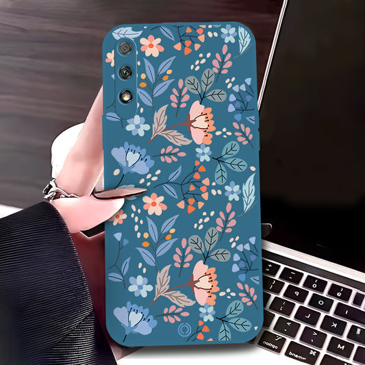 Honor 9x (China) Cover - Blue - D2 - ONation Floral Series - HQ Liquid Silicone Soft Case