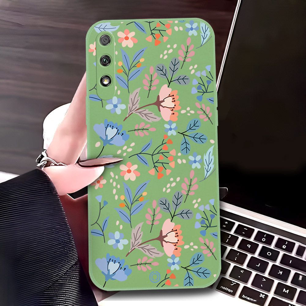 Honor 9x (China) Cover - Light Green - D2 - ONation Floral Series - HQ Liquid Silicone Soft Case
