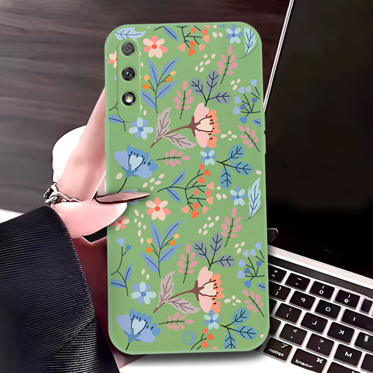 Honor 9x (China) Cover - Light Green - D2 - ONation Floral Series - HQ Liquid Silicone Soft Case