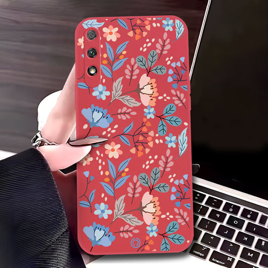Honor 9x (China) Cover - Red - D2 - ONation Floral Series - HQ Liquid Silicone Soft Case