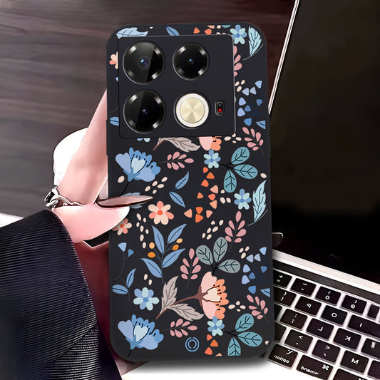 Infinix Note 40 Cover - Black - D1 - ONation Floral Series - HQ Liquid Silicone Soft Case