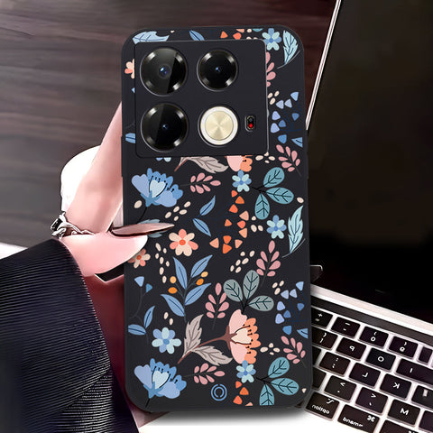 Infinix Note 40 Cover - Black - D1 - ONation Floral Series - HQ Liquid Silicone Soft Case