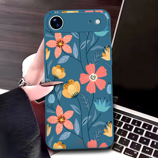 iPhone 17 Air Cover - Blue - D2 - ONation Floral Series - HQ Liquid Silicone Soft Case