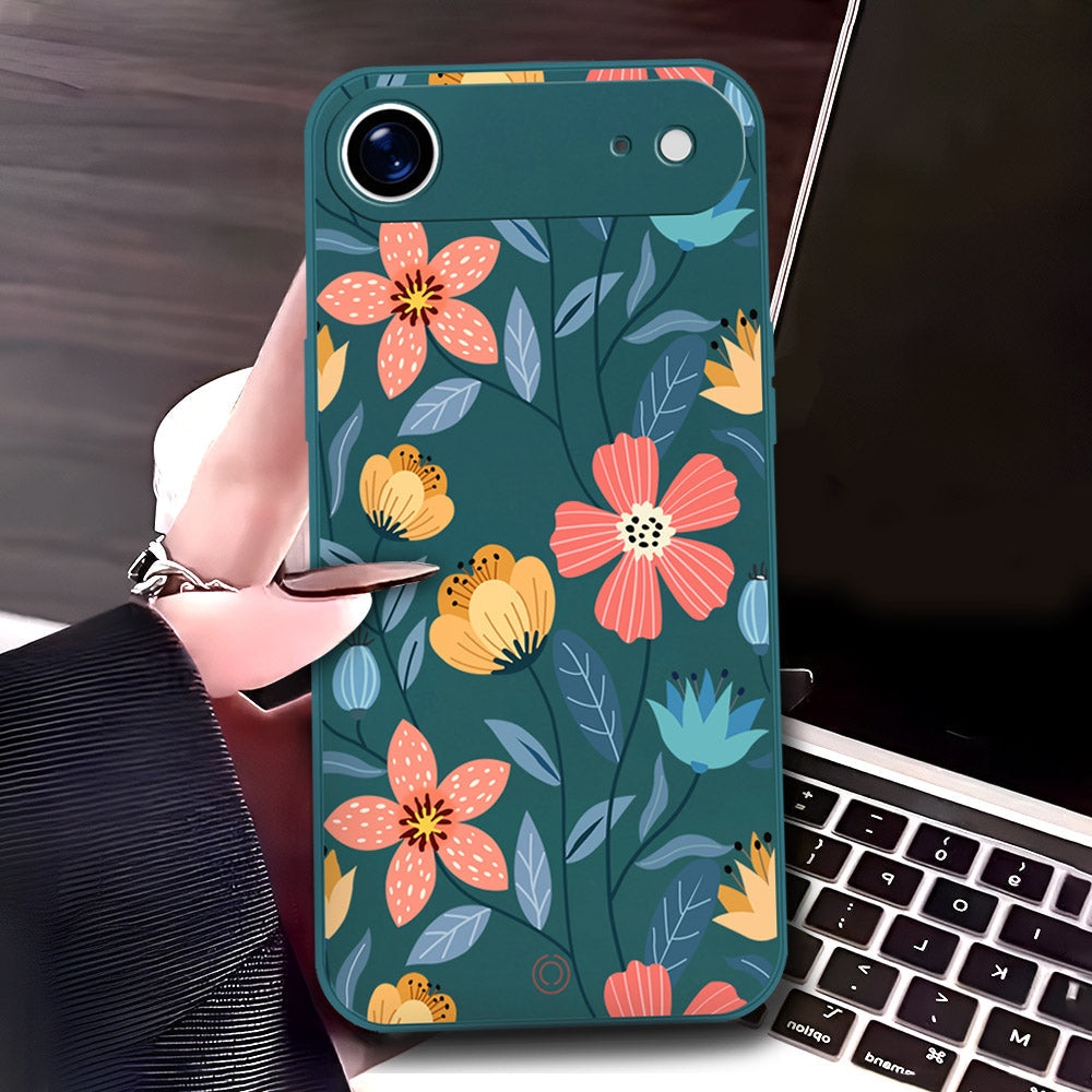 iPhone 17 Air Cover - Dark Green - D2 - ONation Floral Series - HQ Liquid Silicone Soft Case
