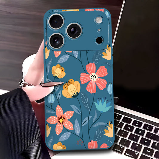 iPhone 17 Pro Cover - Blue - D2 - ONation Floral Series - HQ Liquid Silicone Soft Case