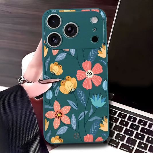 iPhone 17 Pro Cover - Dark Green - D2 - ONation Floral Series - HQ Liquid Silicone Soft Case
