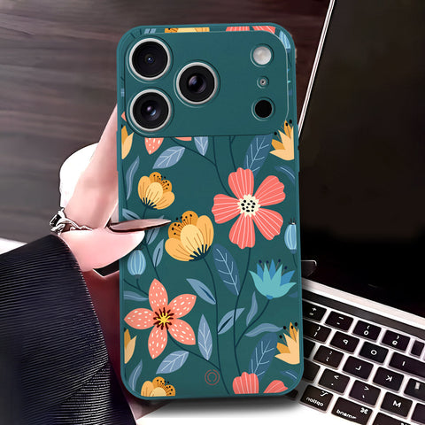 iPhone 17 Pro Cover - Dark Green - D2 - ONation Floral Series - HQ Liquid Silicone Soft Case