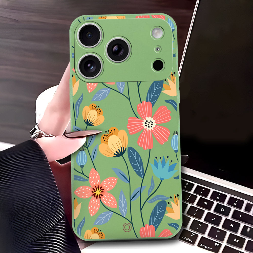 iPhone 17 Pro Cover - Light Green - D2 - ONation Floral Series - HQ Liquid Silicone Soft Case