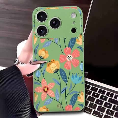 iPhone 17 Pro Cover - Light Green - D2 - ONation Floral Series - HQ Liquid Silicone Soft Case