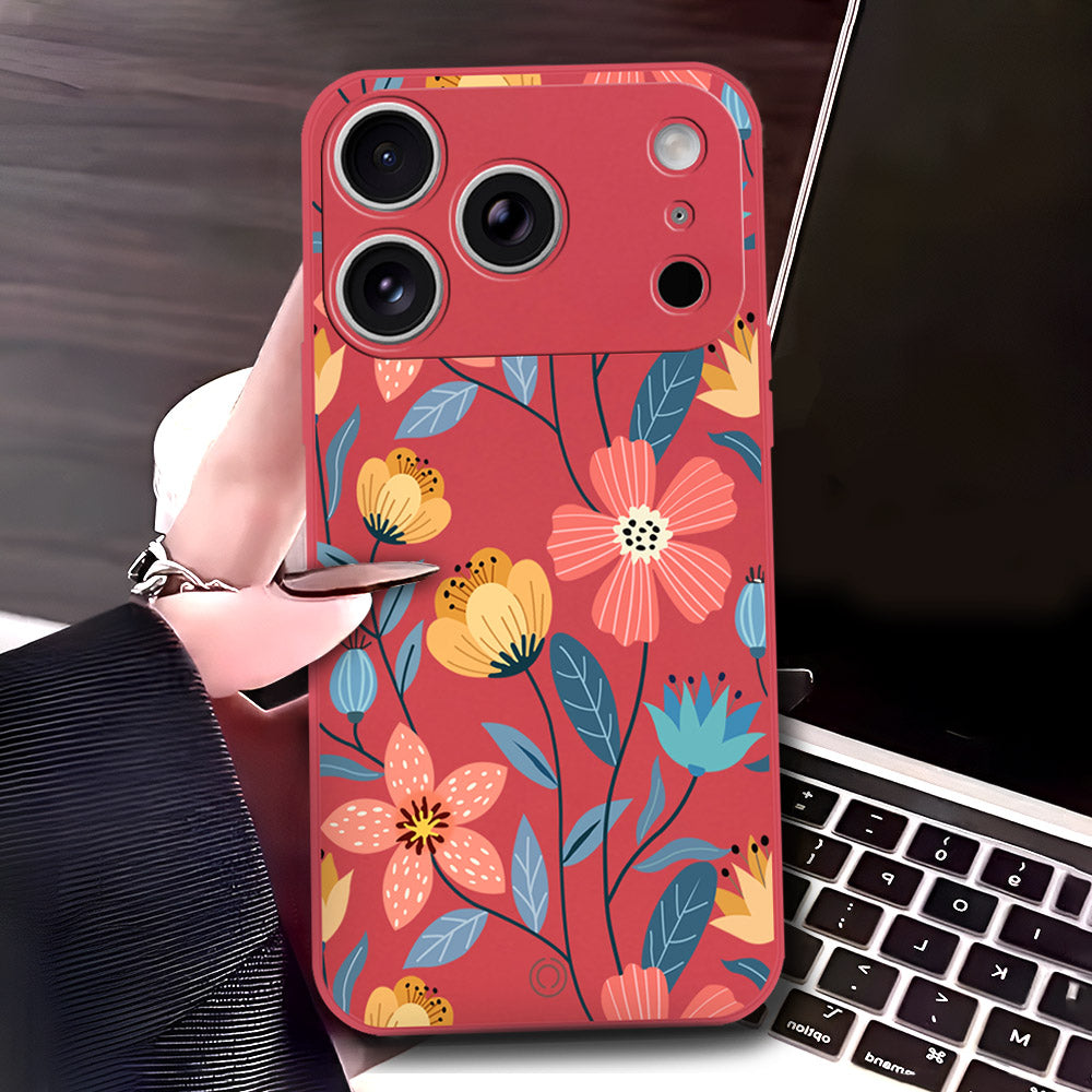 iPhone 17 Pro Cover - Red - D2 - ONation Floral Series - HQ Liquid Silicone Soft Case