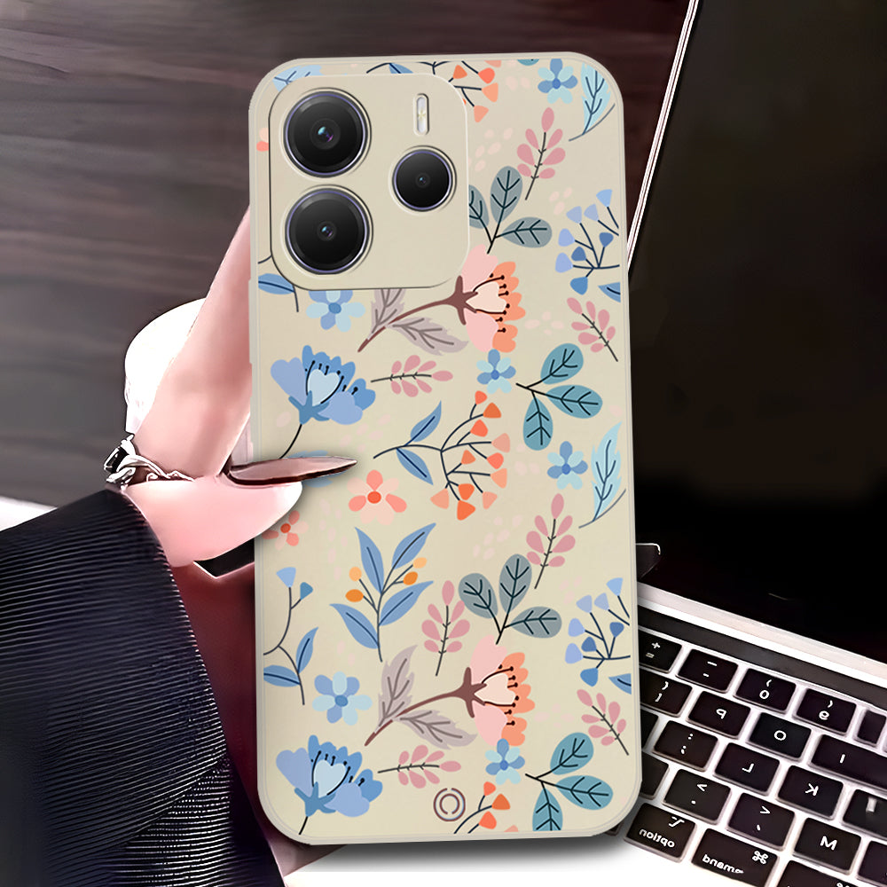 Xiaomi Redmi Note 14 4G Cover - Off White - D1 - ONation Floral Series - HQ Liquid Silicone Soft Case