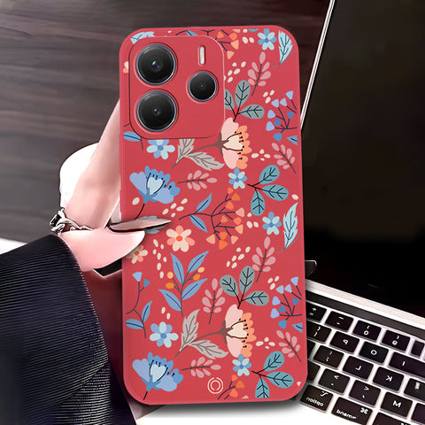 Xiaomi Redmi Note 14 4G Cover - Red - D1 - ONation Floral Series - HQ Liquid Silicone Soft Case