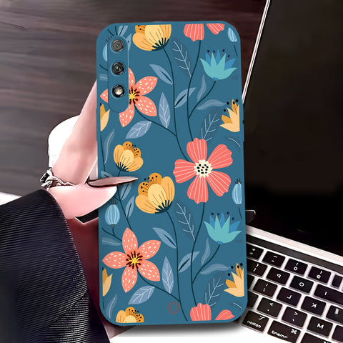 Honor 9x (China) Cover - Blue - D1 - ONation Floral Series - HQ Liquid Silicone Soft Case