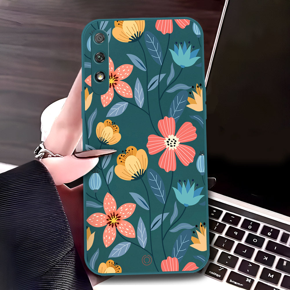 Honor 9x (China) Cover - Dark Green - D1 - ONation Floral Series - HQ Liquid Silicone Soft Case