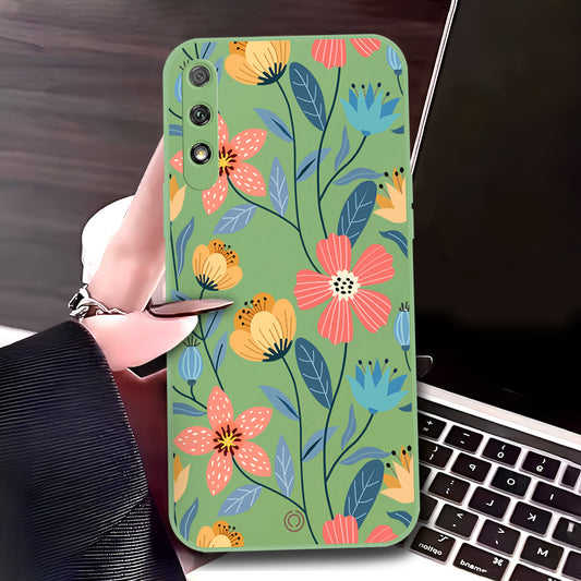 Honor 9x (China) Cover - Light Green - D1 - ONation Floral Series - HQ Liquid Silicone Soft Case
