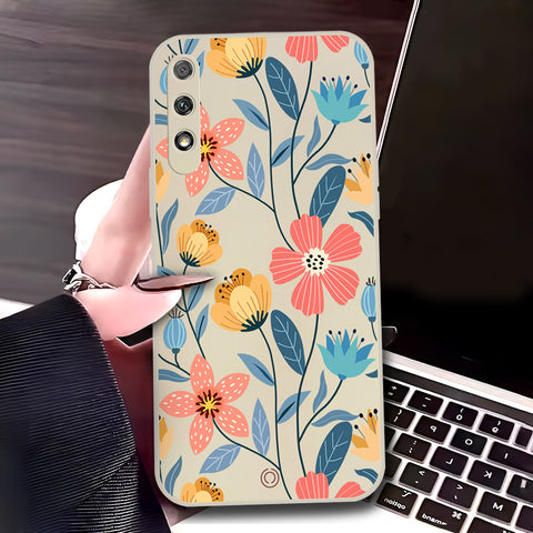 Honor 9x (China) Cover - Off White - D1 - ONation Floral Series - HQ Liquid Silicone Soft Case