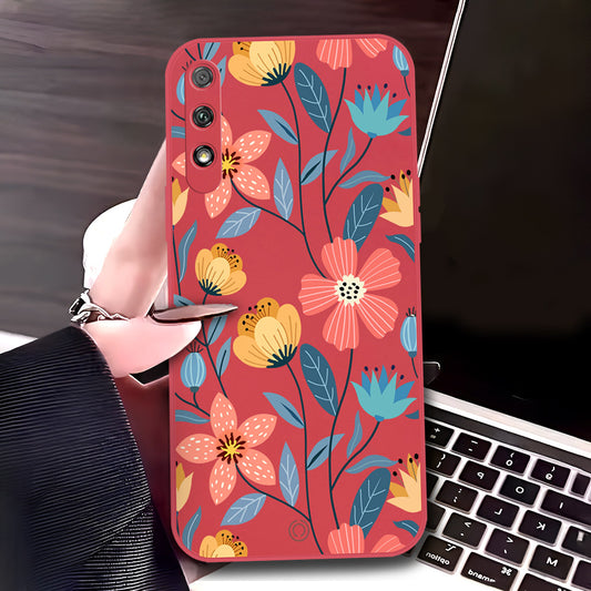 Honor 9x (China) Cover - Red - D1 - ONation Floral Series - HQ Liquid Silicone Soft Case