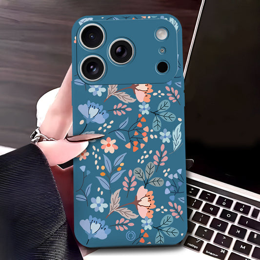 iPhone 17 Pro Cover - Blue - D1 - ONation Floral Series - HQ Liquid Silicone Soft Case