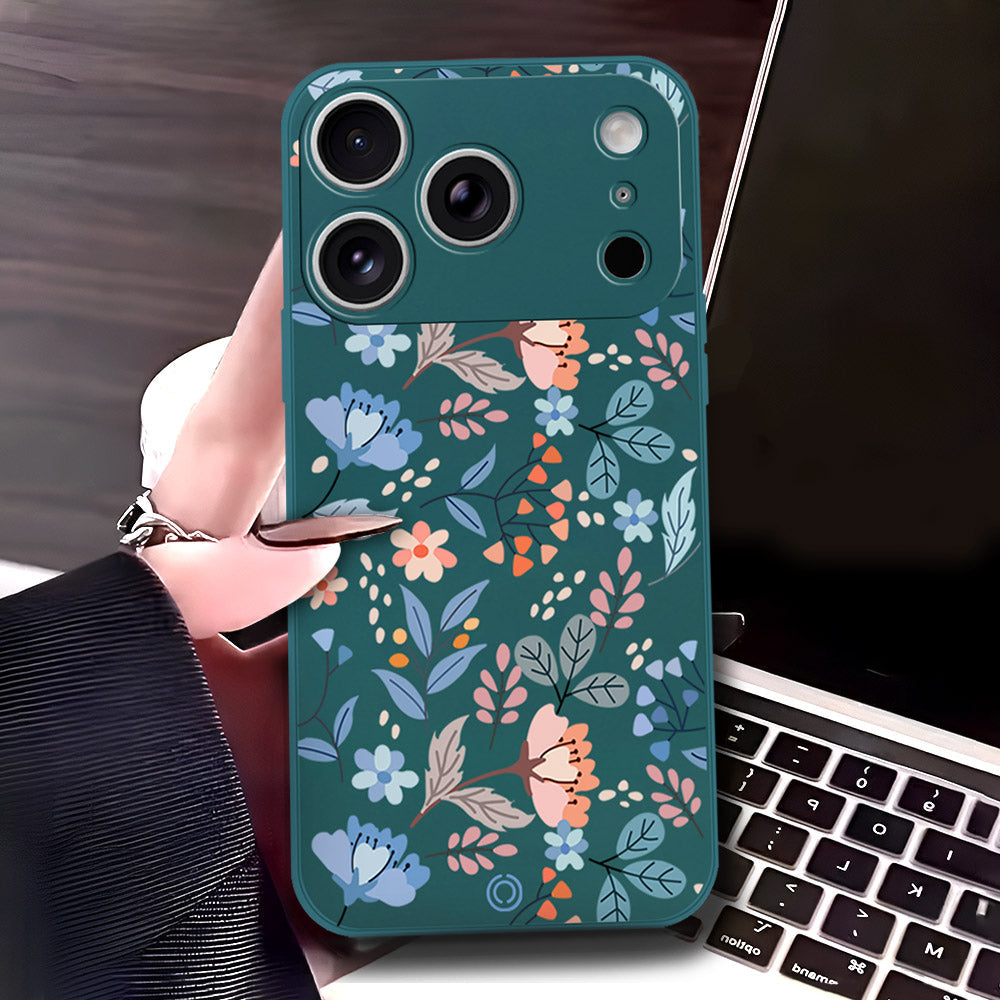 iPhone 17 Pro Cover - Dark Green - D1 - ONation Floral Series - HQ Liquid Silicone Soft Case