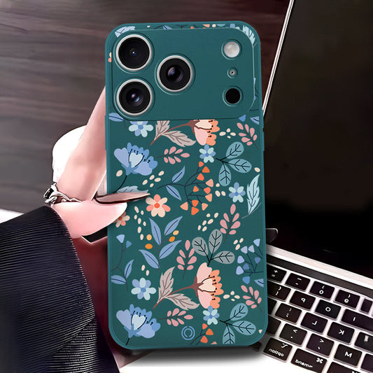 iPhone 17 Pro Cover - Dark Green - D1 - ONation Floral Series - HQ Liquid Silicone Soft Case