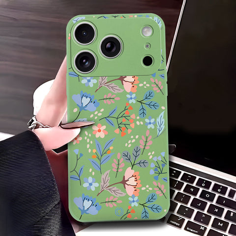 iPhone 17 Pro Cover - Light Green - D1 - ONation Floral Series - HQ Liquid Silicone Soft Case