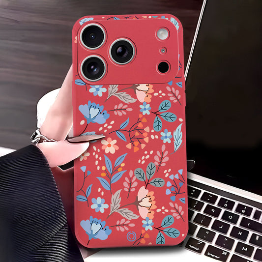 iPhone 17 Pro Cover - Red - D1 - ONation Floral Series - HQ Liquid Silicone Soft Case