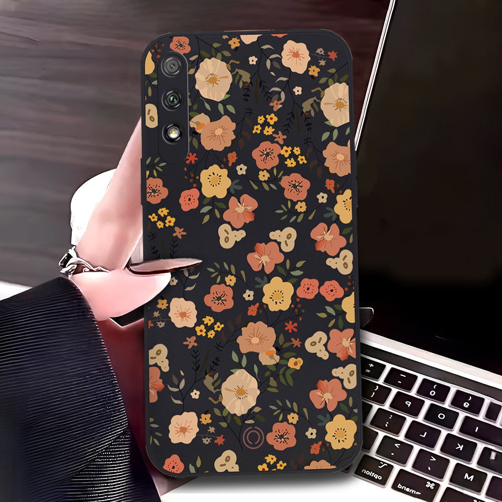 Honor 9x (China) Cover - Black - D3 - ONation Floral Series - HQ Liquid Silicone Soft Case