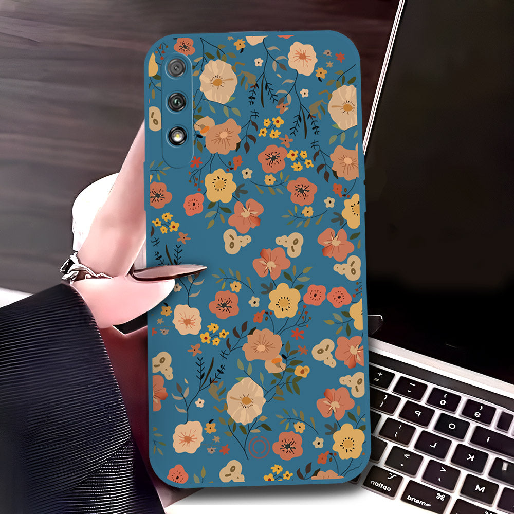 Honor 9x (China) Cover - Blue - D3 - ONation Floral Series - HQ Liquid Silicone Soft Case