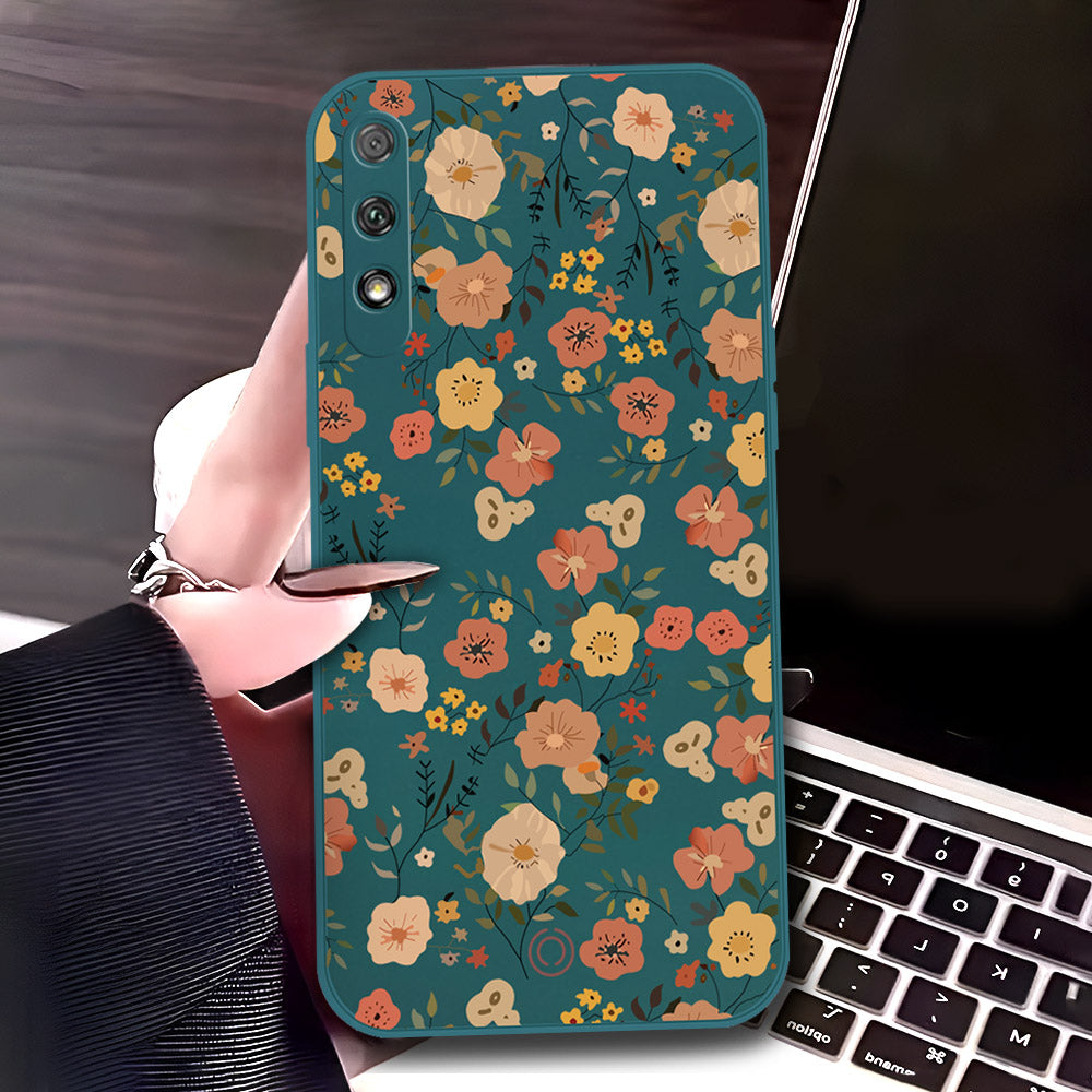 Honor 9x (China) Cover - Dark Green - D3 - ONation Floral Series - HQ Liquid Silicone Soft Case