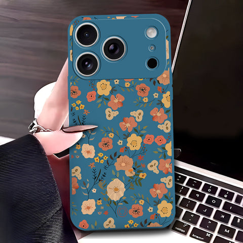 iPhone 17 Pro Cover - Blue - D3 - ONation Floral Series - HQ Liquid Silicone Soft Case