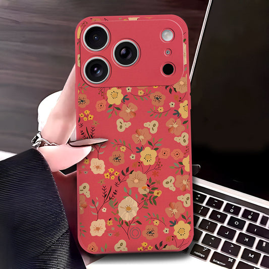 iPhone 17 Pro Cover - Red - D3 - ONation Floral Series - HQ Liquid Silicone Soft Case