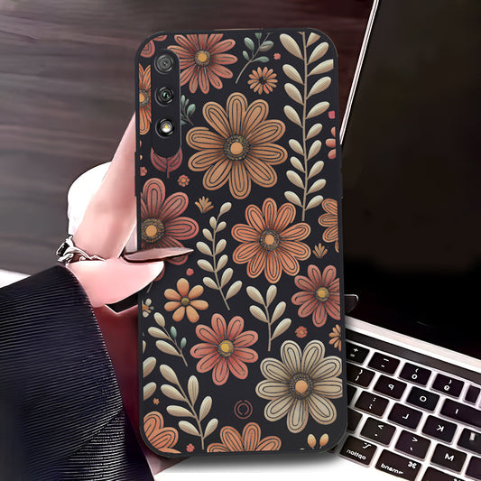 Honor 9x (China) Cover - Black - D4 - ONation Floral Series - HQ Liquid Silicone Soft Case