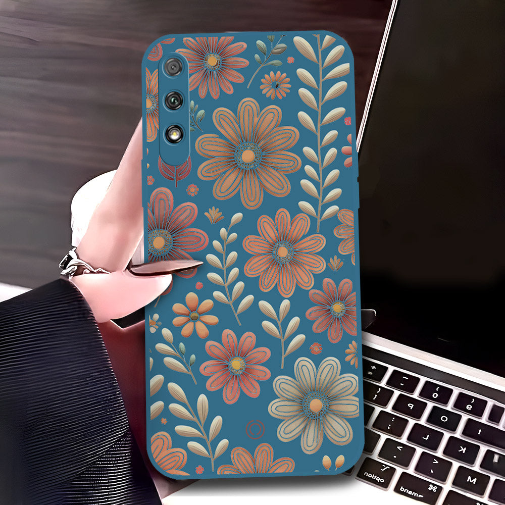 Honor 9x (China) Cover - Blue - D4 - ONation Floral Series - HQ Liquid Silicone Soft Case