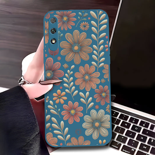 Honor 9x (China) Cover - Blue - D4 - ONation Floral Series - HQ Liquid Silicone Soft Case
