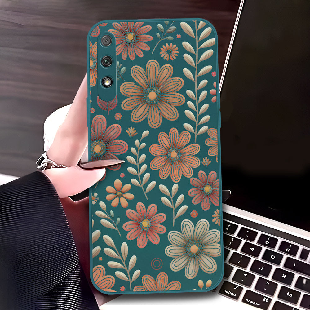 Honor 9x (China) Cover - Dark Green - D4 - ONation Floral Series - HQ Liquid Silicone Soft Case