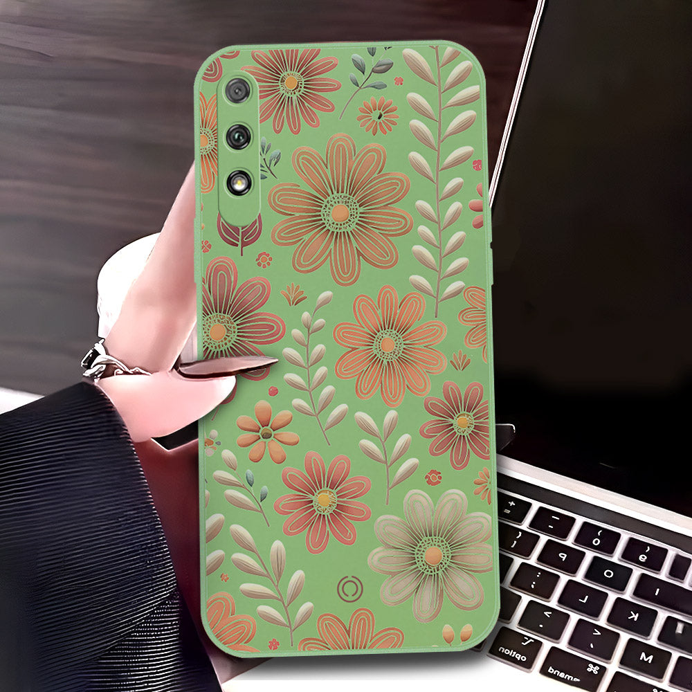 Honor 9x (China) Cover - Light Green - D4 - ONation Floral Series - HQ Liquid Silicone Soft Case