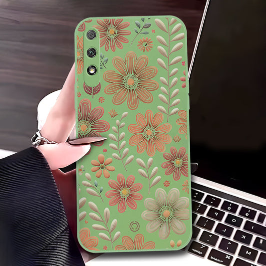 Honor 9x (China) Cover - Light Green - D4 - ONation Floral Series - HQ Liquid Silicone Soft Case