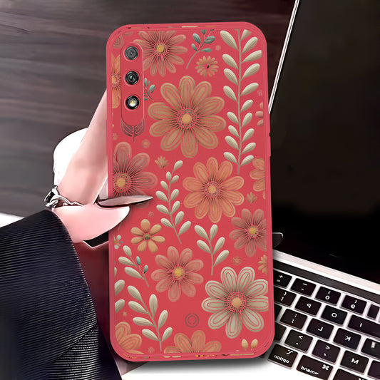 Honor 9x (China) Cover - Red - D4 - ONation Floral Series - HQ Liquid Silicone Soft Case