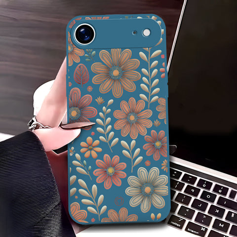 iPhone 17 Air Cover - Blue - D4 - ONation Floral Series - HQ Liquid Silicone Soft Case