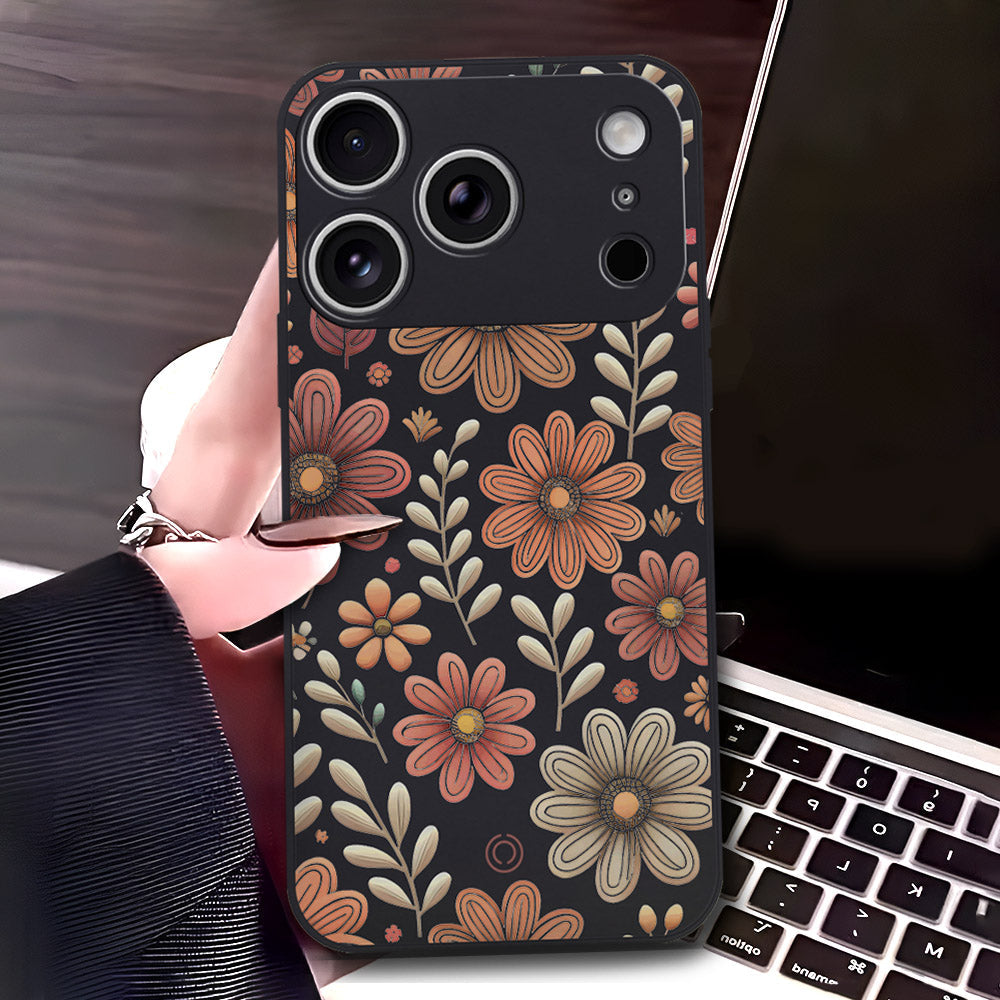 iPhone 17 Pro Cover - Black - D4 - ONation Floral Series - HQ Liquid Silicone Soft Case