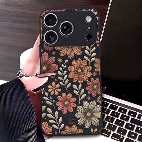 iPhone 17 Pro Cover - Black - D4 - ONation Floral Series - HQ Liquid Silicone Soft Case