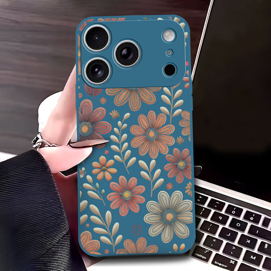 iPhone 17 Pro Cover - Blue - D4 - ONation Floral Series - HQ Liquid Silicone Soft Case