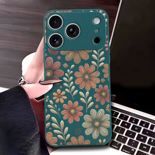 iPhone 17 Pro Cover - Dark Green - D4 - ONation Floral Series - HQ Liquid Silicone Soft Case