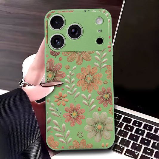 iPhone 17 Pro Cover - Light Green - D4 - ONation Floral Series - HQ Liquid Silicone Soft Case