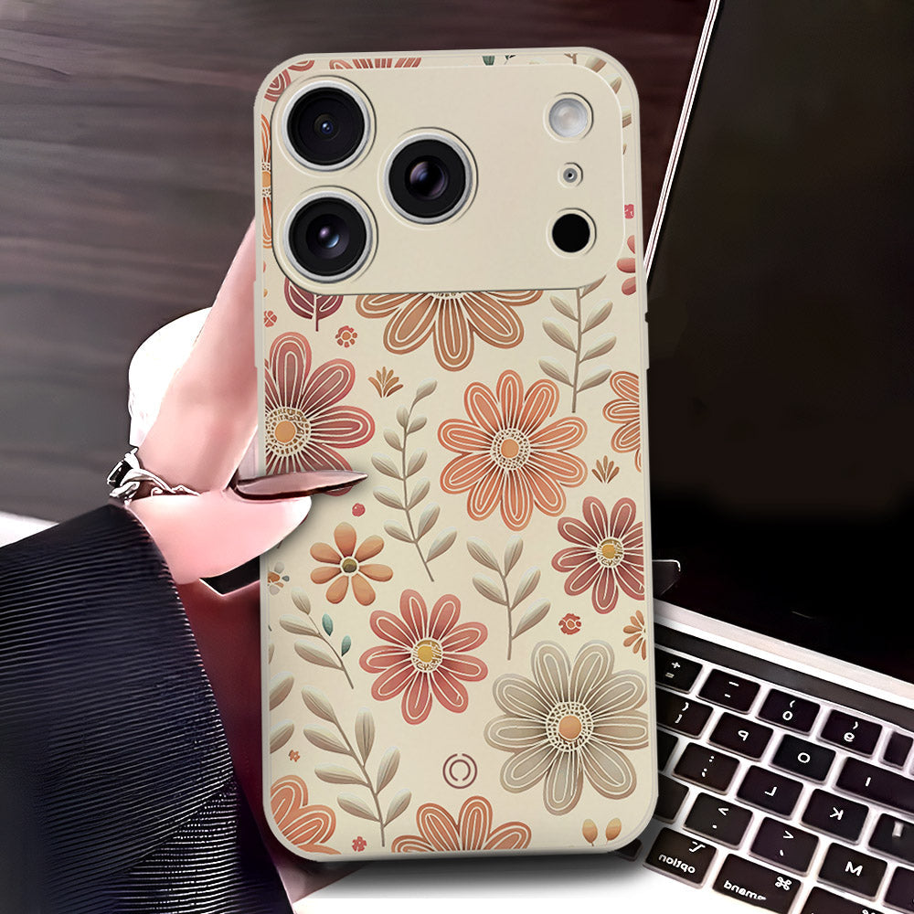 iPhone 17 Pro Cover - Off White - D4 - ONation Floral Series - HQ Liquid Silicone Soft Case